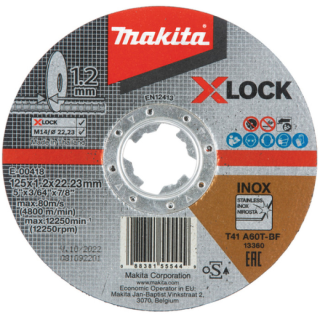 Отрезной диск Makita из нержавеющей стали плоский MAKITA X-LOCK 125х22.23х1.2 мм, E-00418