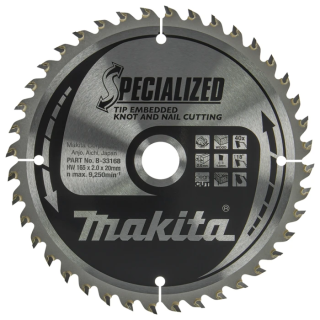 Пиляльний диск по деревині з цвяхами Specialized Makita 165x20 мм 40T