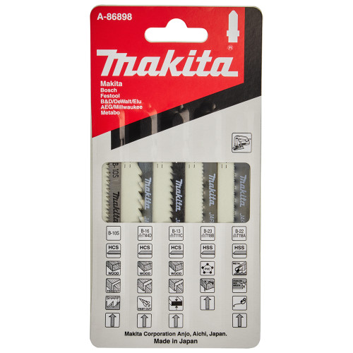 Універсальний набір різних пилок Makita для лобзика 5 шт. дерево, сталь, нержавіюча сталь