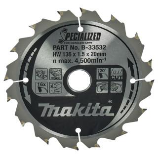 Пиляльний диск Makita для акум. пил SPECIALIZED: дерево 136x20 мм 16T