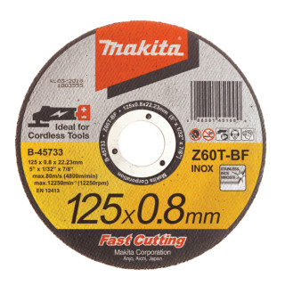 Тонкий отрезной диск Makita для нержавеющей стали 125×0,8 Z60Т-BF, плоский