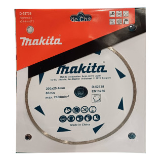 Цельный алмазный диск для резки керамической плитки Makita 200x25,4, для влажной резки.