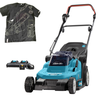Аккумуляторная газонокосилка Makita DLM432PT2 + футболка