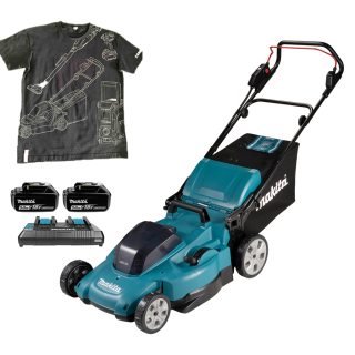 Аккумуляторная газонокосилка Makita DLM538CT2 + футболка XL
