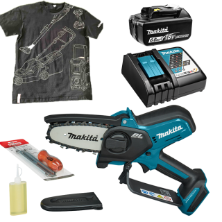 Аккумуляторная цепная пила Makita DUC101Z + BL1860B + DC18RC + футболка XL