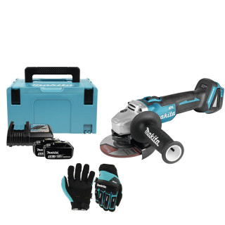 Аккумуляторная угловая шлифмашина LXT Makita DGA 504 RTJ + противоударные перчатки (P-84573)